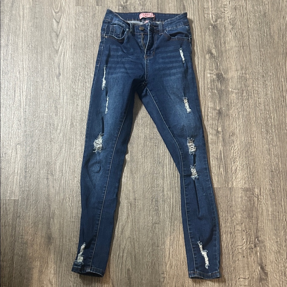 Wax Jean Dark Blue Distressed Skinny Jeans